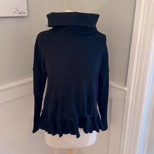 Pink Lily cowl neck top with black ruffle trim size small